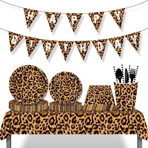 

disposable dinnerware leopard jungle theme safari party decorations tableware set plates napkins cups wild one year happy birthday kids boy