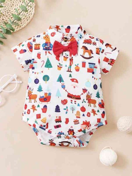 

baby christmas print bow bodysuit she, Blue