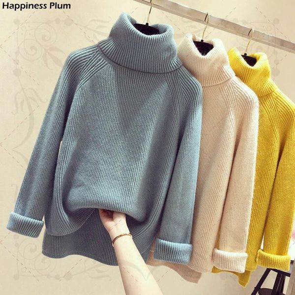 

2021 fashion fall/winter turtleneck sweater ladies thicken warm loose long sleeve knit bottoming pullover women solid casual top, White;black