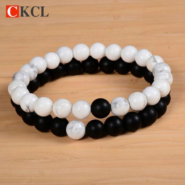 

charm bracelets distance bracelet men women 100% natural stone black and white 8mm beads yin yang for couples lovers' gifts 2pcs/set, Golden;silver
