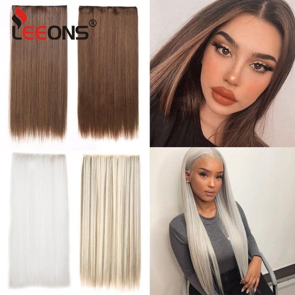 

synthetic wigs leeons 5 clips hairpiece 24" straight clip in hair mix burgundy brown one pieces, Black