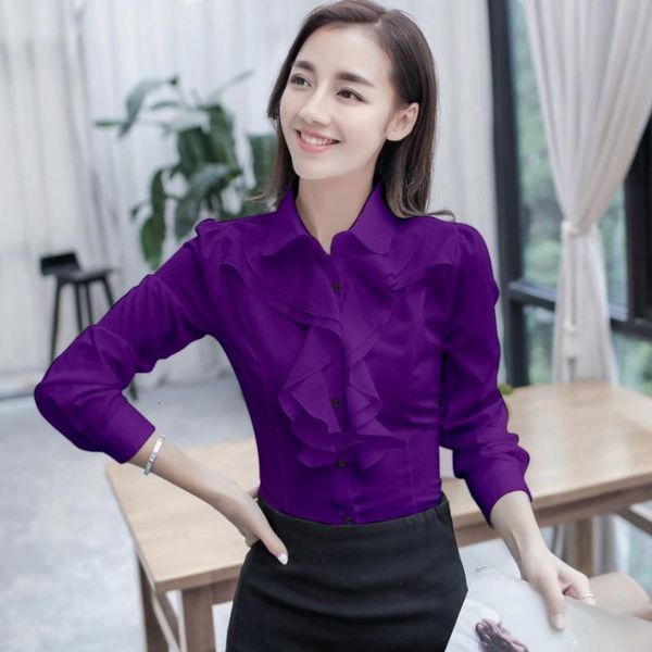 

spring autumn 2021 women white shirt long sleeve shirts korean ruffles office lady shirt slim chiffon blouse elegant ladies