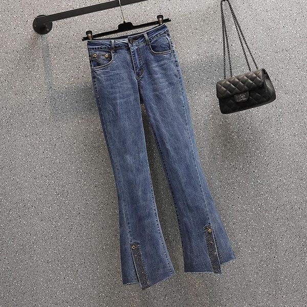 

women's jeans 2021 autumn winter vintage streetwear plus size flare pants skinny super stretchy for women, Blue