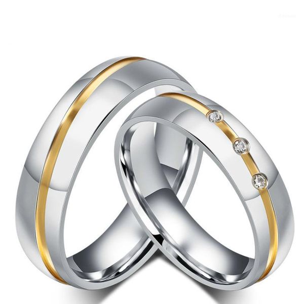 

korean new simple couple ring electric gold micro zircon ring stainless steel jewelry1, Silver