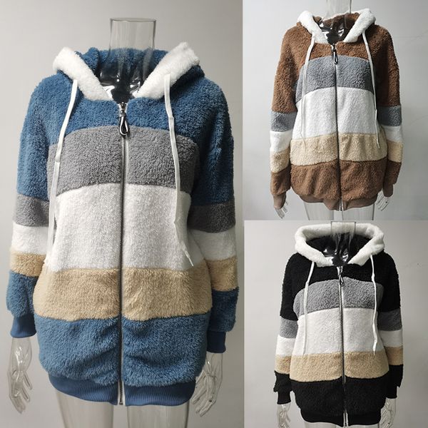 

2021 new winter loose plush multicolor hooded jacket women, Black