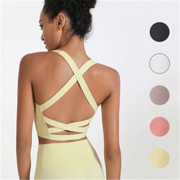 

lu-01 logo yoga outfit sports bra quick-drying sweat-absorbent breathable casual sleeveless blouse