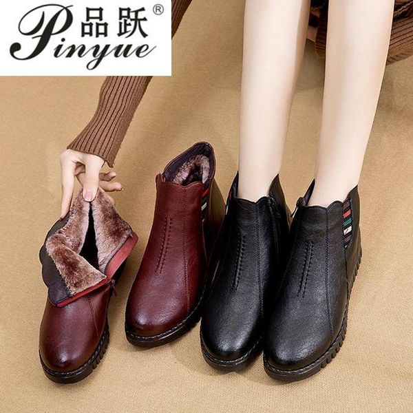 

boots 2021 fashion mother comfort winter shoes female genuine leather ankle women warm fur, Black