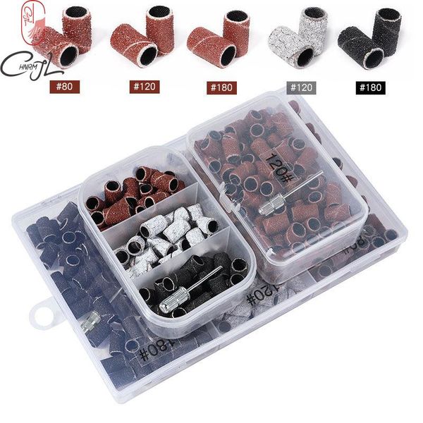 

nail art equipment chnrmjl 210pcs/box #80/120/180 sanding bands mandrel for uv gel polish remover electric nails drill bit accessory tool, Silver