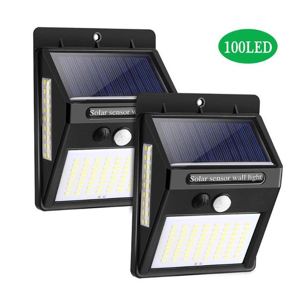 

solar lamps est 100 led light garden outdoor waterproof pir infrared motion sensing wall lamp remote control step for deck
