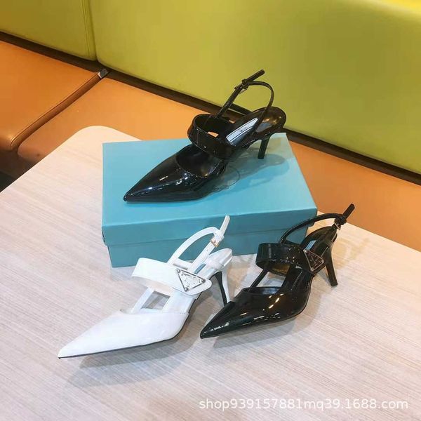 

fairy style p home triangle standard high-heeled sandal lady 2022 spring new pointed thin heel one-sided belt back empty single shoe, Black