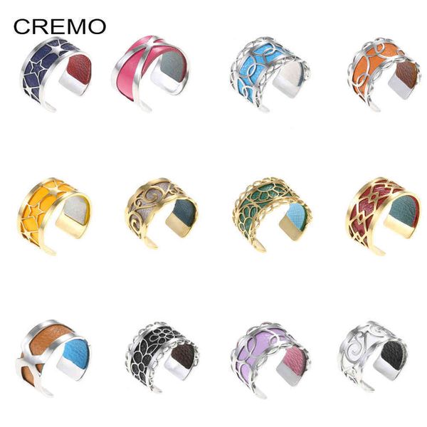 Cremo Paslanmaz Çelik Bijoux Ayarlanabilir Bague Femme Argent Reversibli Değiştirilebilir Deri Yüzük Mujer