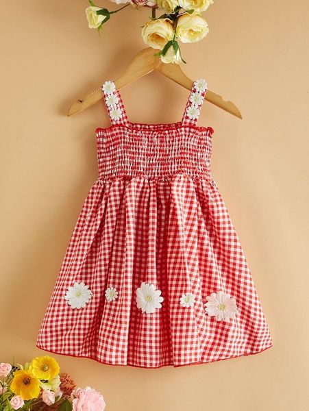 

toddler girls floral applique gingham cami dress she, Red;yellow