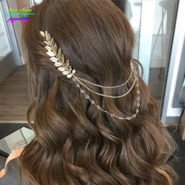 

hair clips & barrettes summer style boho crystal leaves comb charming head crown wedding accessories bijoux, Golden;silver