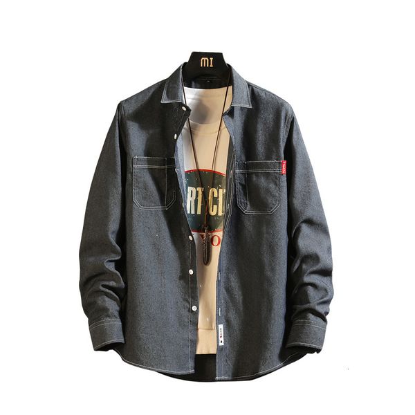 

2021 new men's brim 100% cotton denim spring autumn casual manga long shirt comfort macio slim fit styles rmfg, White;black