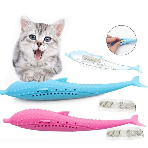

cat toys toy toothbrush funny plush fish shape catnip silicone chew for cats interactive molar stick teeth cleaning pet products