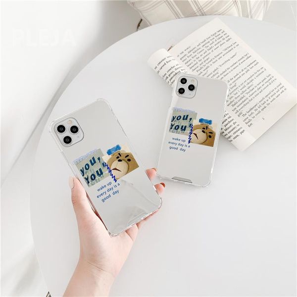 

cell phone pouches cute wake up bear pattern mirror case for 12 mini 11 pro xs max 7 8 plus x xr se 2021 covers cartoon silicone fund