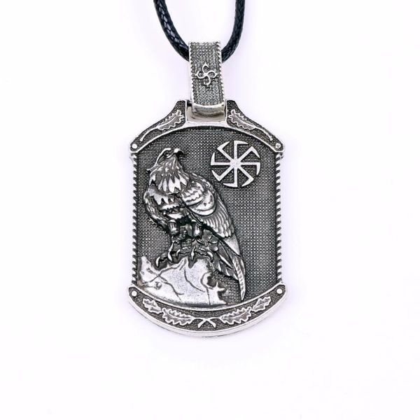 

pendant necklaces double sided norse vikings eagle kolovrat amulet necklace nordic slavic symbol animal jewelry christmas gift men women, Silver