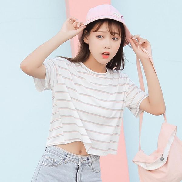 

women's t-shirt t-shirts women chic simple loose trendy leisure summer sweet womens clothing all-match white daily striped love