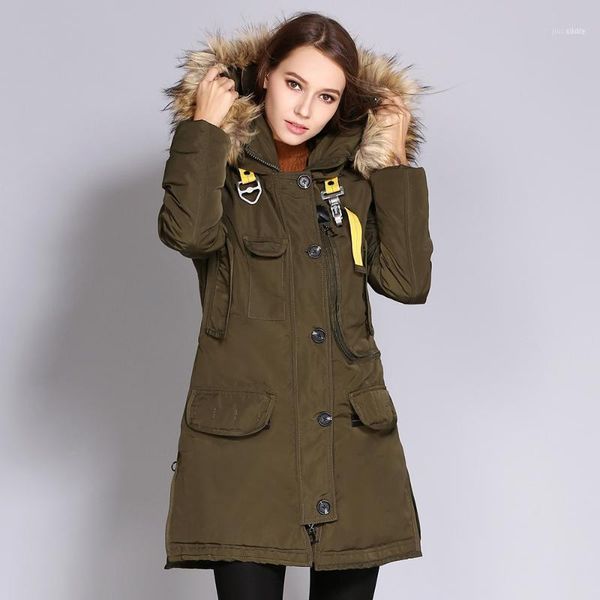 

thickened winter-style padded jacket for women with large wool collar and hooded down woman clothes coat1, Black