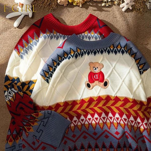 

women's sweaters vintage kawaii bear embroidery knitwear sweater women jumper streetwear hip hop casual oveasized knitting pullover pul, White;black