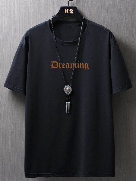 

men letter graphic drop shoulder tee without necklace b53o#, White;black