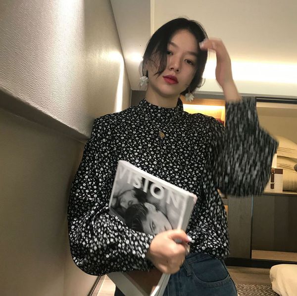 

spring 2021 new fashion turtleneck women printing slim shirt elegant lady long sleeve blusas b15z, White