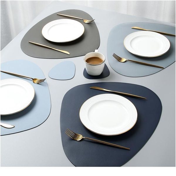 

placemat table mat tableware pad pu leather waterproof heat insulation non-slip placemat soft black brown washable bowl qylcxz