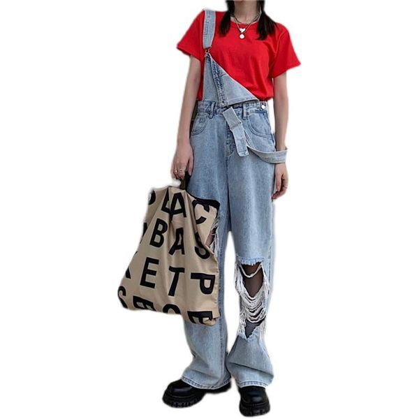 

women's jeans loose cotton denim jumpsuits women worn out wash hollowed spring fall fashion lady overalls, Blue