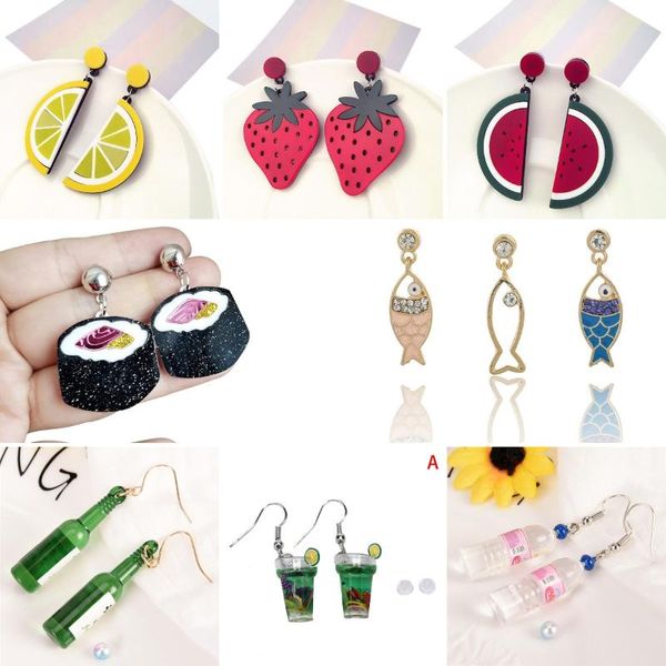 

dangle & chandelier food sushi lemon earings for women 2021 trend resin long cute bottle earrings pendant fashion fruit jewelry girls gifts, Silver