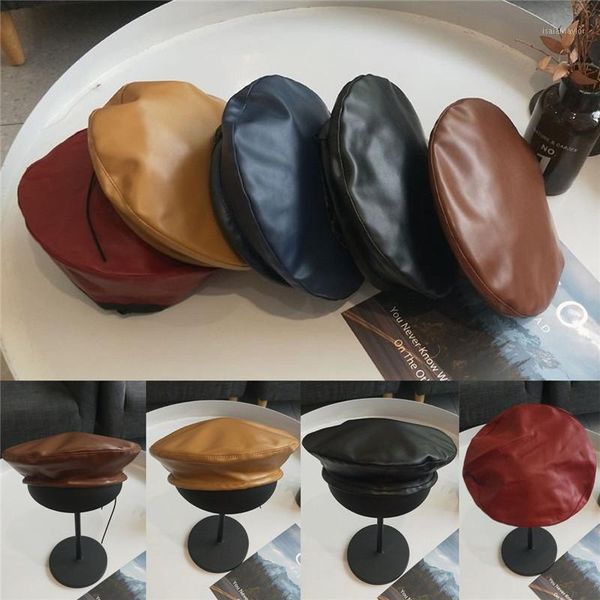

women's ladies leather beret hat fashion french caps painter hats berets, Blue;gray