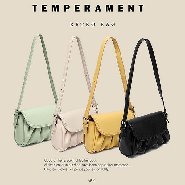

summer pleated small pu leather shoulder for women leisure armpit bag handbags female travel totes fashion cloud bags c0508