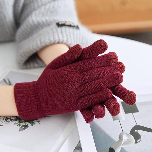 

five fingers gloves solid color five-finger outdoor touch screen knitted fashion multi-style women' beautiful warm, Blue;gray