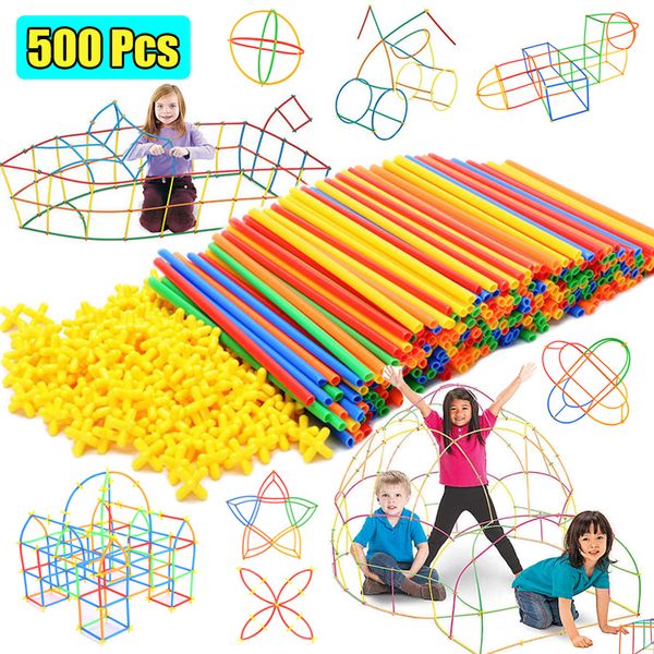 

110-500 Pcs DIY straw inserted into the building block toy plastic construction Toys & Hobbies For Children puzzle game
