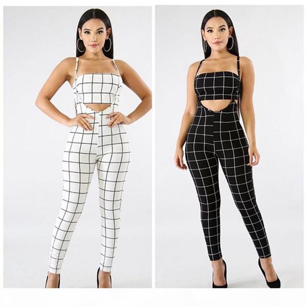 

black white plaid jumpsuit 2018 summer overalls two piece set crop spaghetti strap rompers womens jumpsuit s-2xl