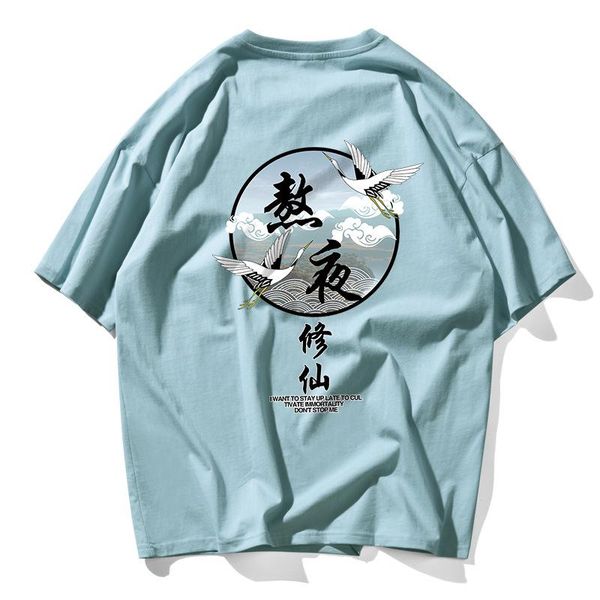 

chinese wind funny bird print t shirt men qulity 100% cotton high street tee hip hop skateboard lovers couple t-shirts male, White;black