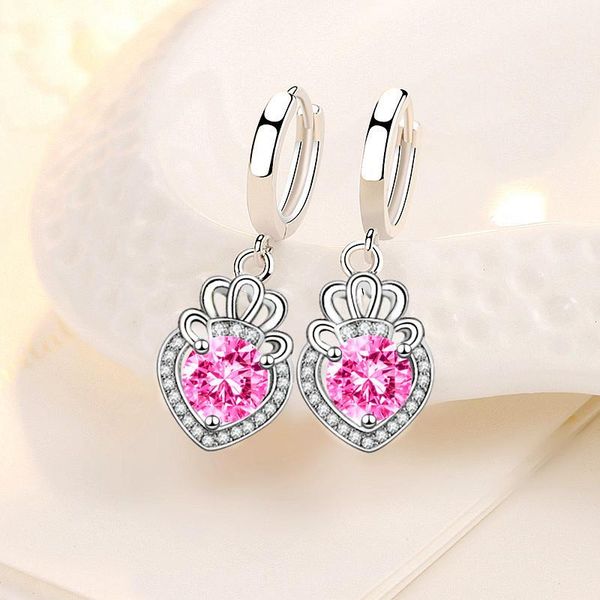 

hoop & huggie kofsac trendy 925 sterling silver earrings for women wedding jewelry exquisite crown love heart earring lady birthday gift, Golden;silver