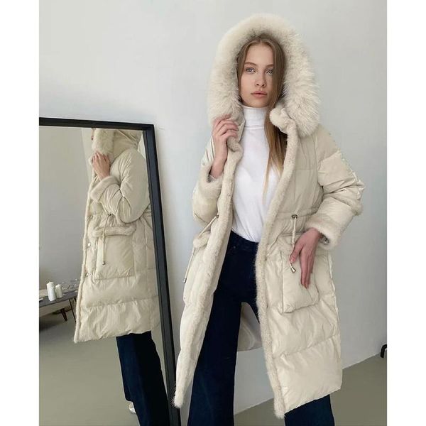 

women's down & parkas quinn fashion stand collar women elegant faux fur patchwork sleeve coats solid zipper long cotton jackets ladies, Black