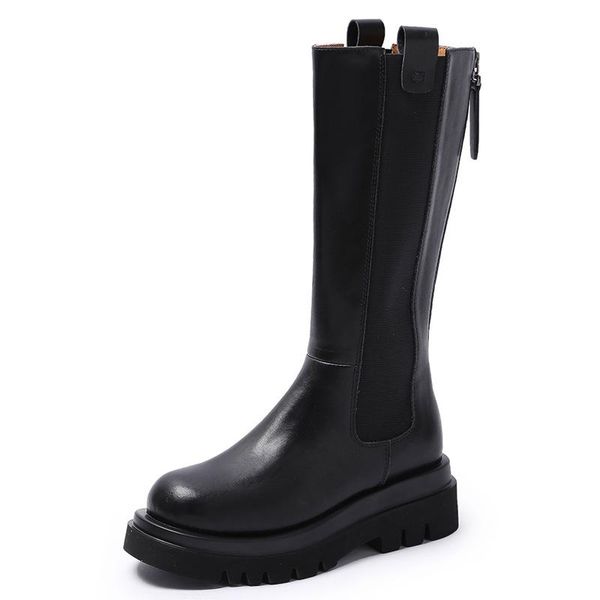 

boots full cowhide autumn and winter smoke tube rear zipper high motorcycle platform womens designer, Black