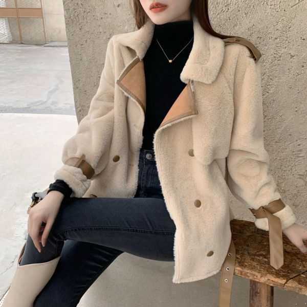 

new 2021 style winter women's jacket cover japanese thin selling sheep wool double breasted and long sleeve 7 tdsc, Black;brown