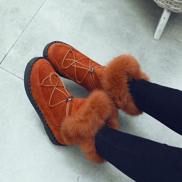 

boots ymechic winter fur tassel snow cross tied low heel black gray ankle women ladies shoes booties 2021 woman plus size