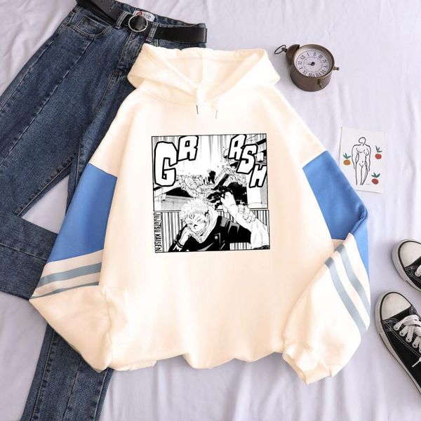 

women's hoodies & sweatshirts anime harajuku conjurer back to battle jumper stitching polygonum cuspidatum print hoodie winter warm h, Black