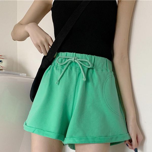 

women's shorts casual women tracksuit wide leg drawstring high waist solid bf summer home clothes korean loose short beach pants, White;black