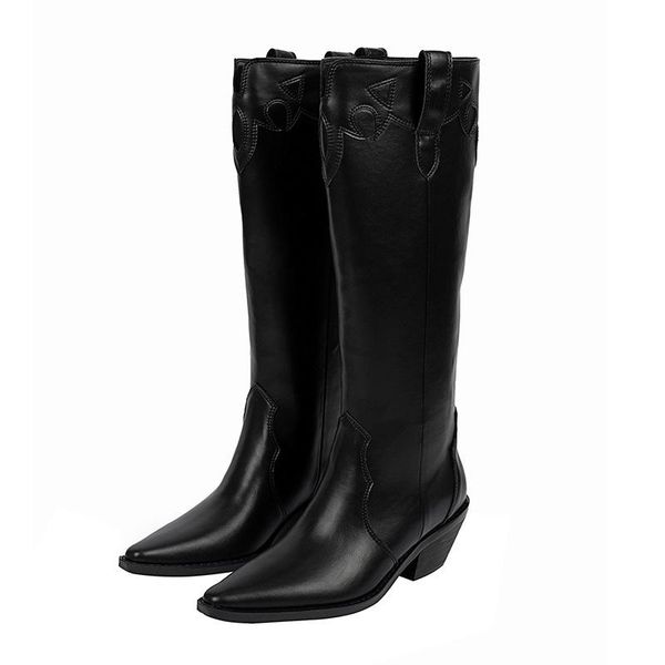 

boots autumn and winter women's small square toe knight high retro mid-heel not knee-high, Black