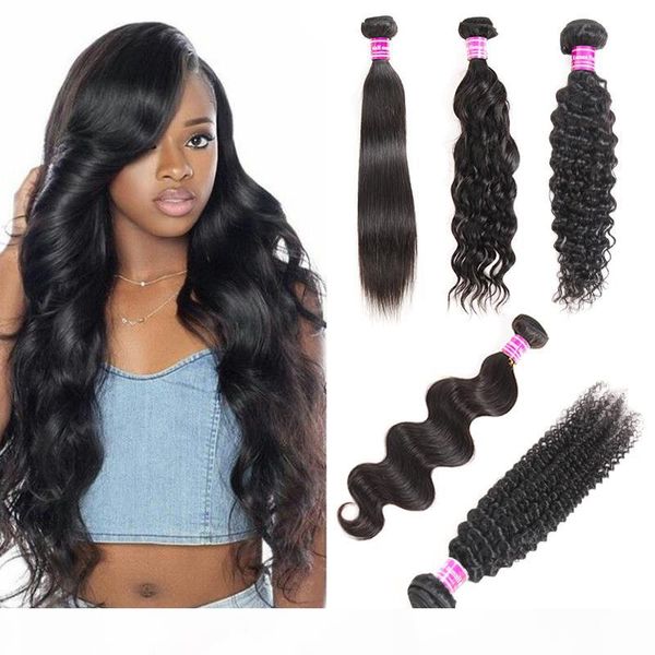

straight brazilian virgin human hair bundles unprocessed peruvian body wave hair wefts kinky curly remy hair extensions ing, Black