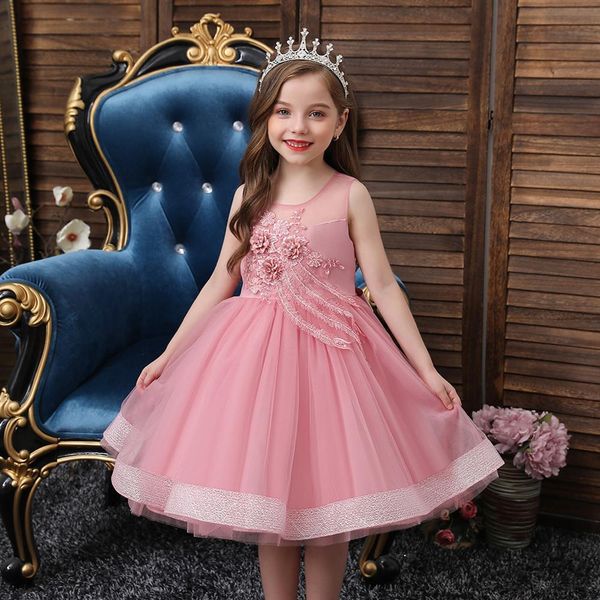 

fashion tutu christmas evening dress for girls feather wedding dress childrens birthday party princess dress for 3-10 years old, Red;yellow