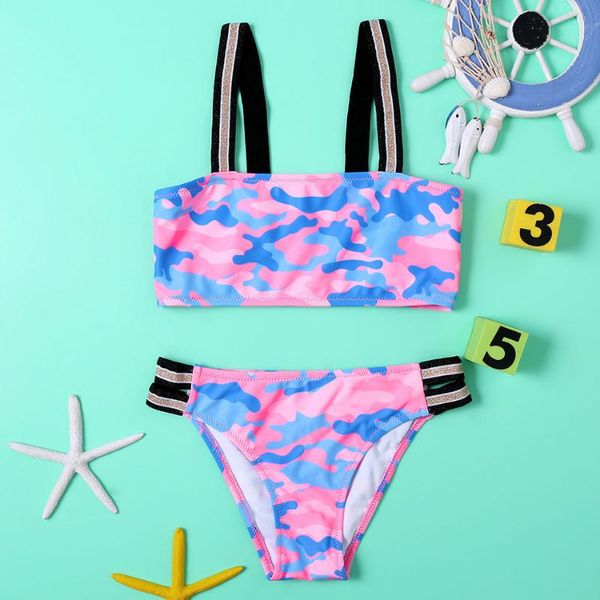 

camouflage swimsuit girls belt two piece children's swimwear 9-16 years teenage girl bikini set girl bathing suit beachwear 2021