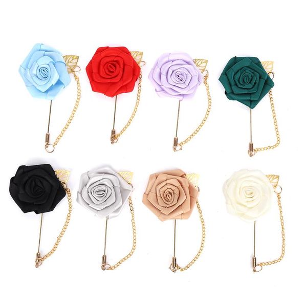 

decorative flowers & wreaths 8pcs wedding bridal brooch male simple beautiful ribbon metal golden leaf chain rose flower pin decoration