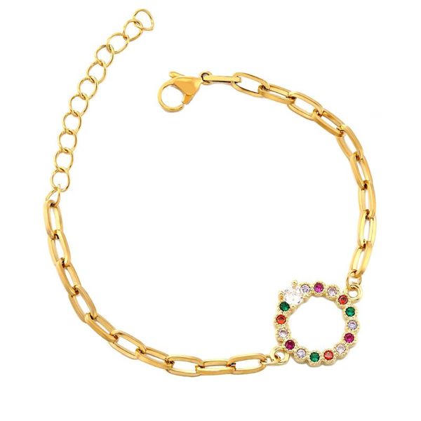 

link, chain classic colorful copper zircon bracelet hip hop stainless steel ladies party preferred gift, Black