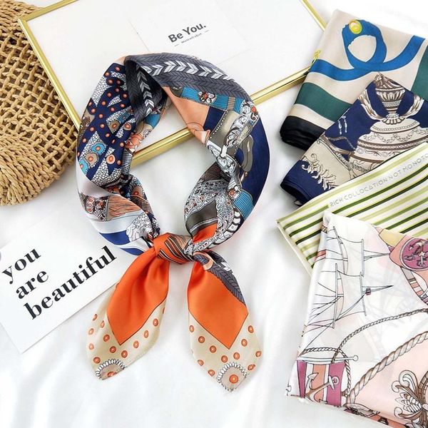 

scarves 70cm square silk scarf women headband fashion print neck scarfs office hair band hand kerchief female bandana, Blue;gray