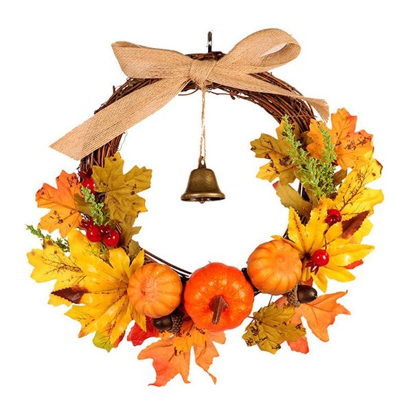 

decorative flowers & wreaths autumn leaf pumpkin wreath with bell household wall hanging decoration thanksgiving halloween front door decor
